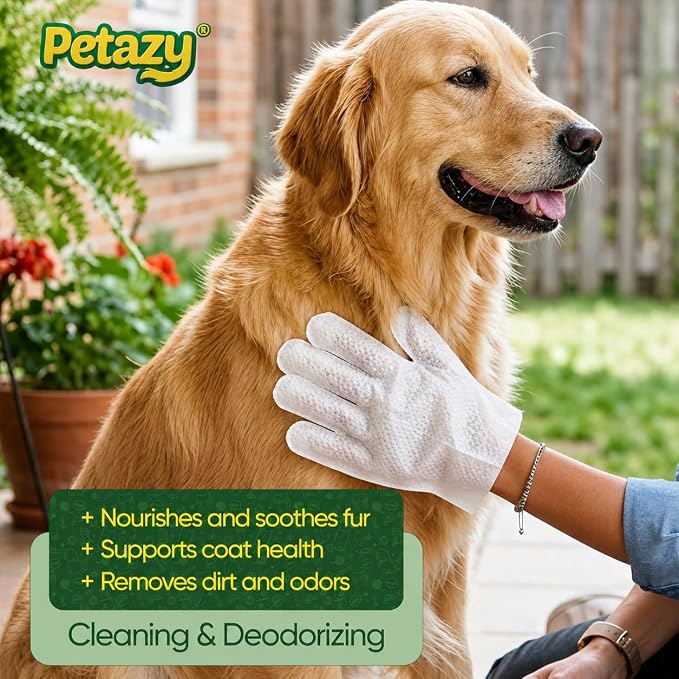 Pet Glove Wipes for Dogs & Cats - Paws, Ears & Butt Cleaning, 25 pk | Lavender, Grooming Glove, Deodorizing, Tear-Resistant, Thick, Hypoallergenic, Aloe & Coconut Oil for sensitive skin, No Rinse