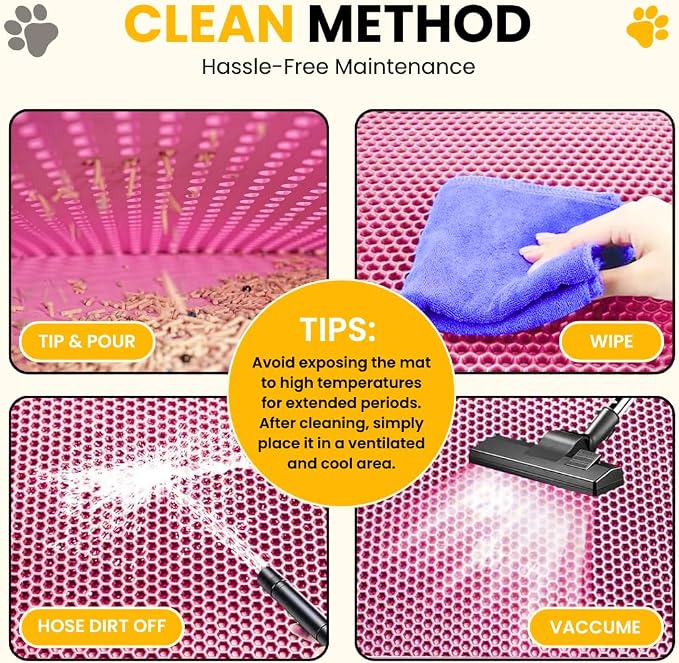 Andalus Brands Medium Cat Litter Mat - Waterproof & Urine-Proof Litter Box Mat, Non-Slip Kitty Litter Mats for Floor, Easy to Clean Litter Trapping Design (24" x 15", Pink)