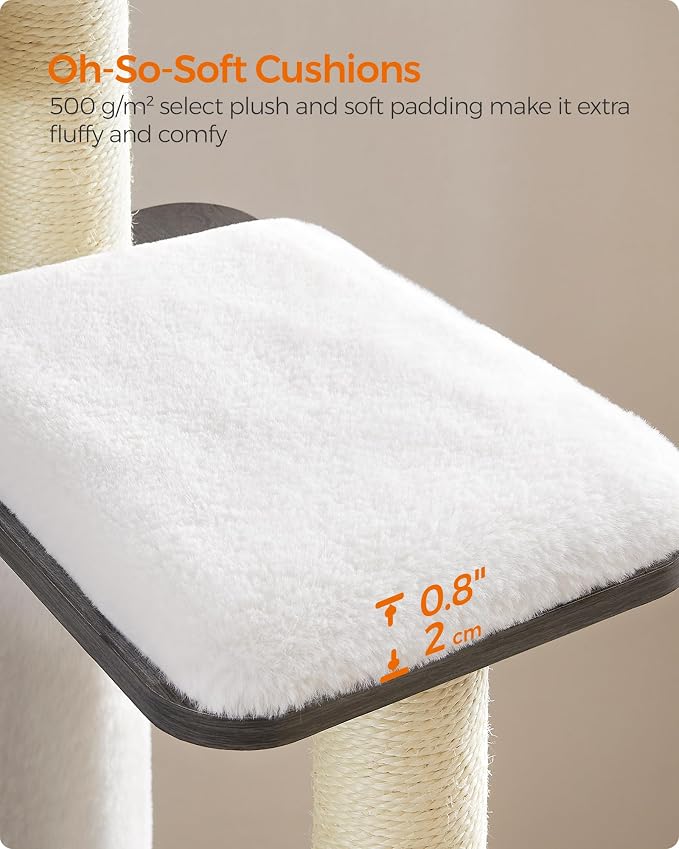 Feandrea Cat Tree, 65-Inch Multi-Level Tower with 5 Scratching Posts | Modern Cat Condo for Indoor Cats, Perch, Washable Removable Cushions, Misty Gray, CAEN Collection UPCT166G03