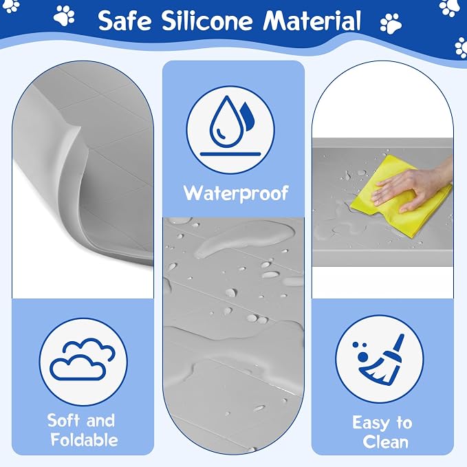 VavoPaw Pee Pad Holder for Dog, 22" × 34" Puppy Pad Holder with Clamps, Raised Edges Leak-Proof Dog Pee Pads Holders, Waterproof Silicone Potty Pads for Dogs, Easy to Clean Indoor, Light Gray