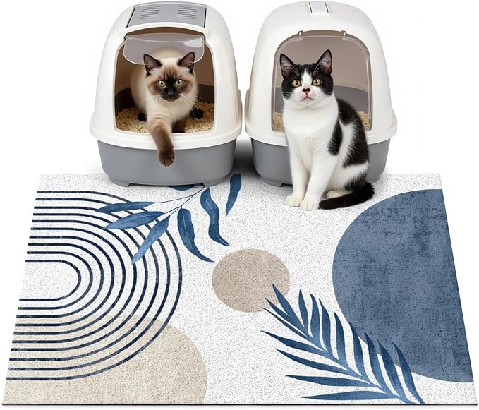 Cat Litter Mat Litter Trapping Mat, 33"x24" Waterproof Urine Proof Litter Box Mat Catcher Mat Non-Slip Washable for Kitty Kitten, Blue