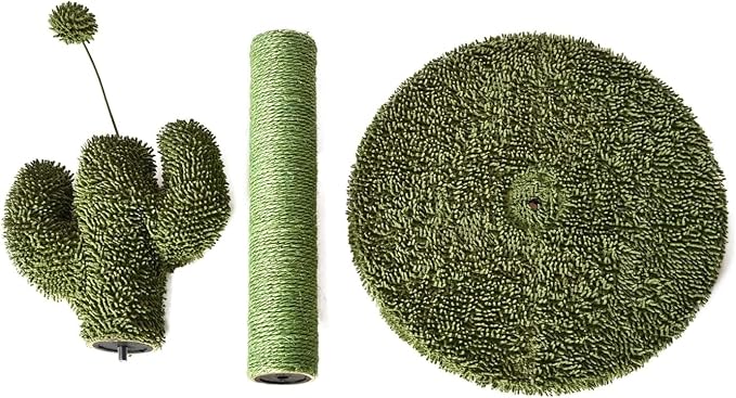 Amazon Basics Cat Scratching Post, Indoor Cactus with Natural Sisal for Kittens with Dangling Ball Toy, Medium, 25.6"H, Green