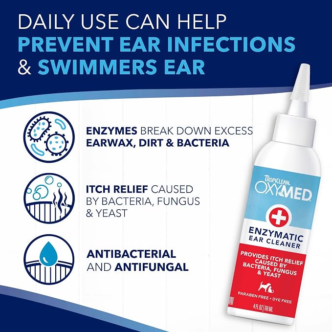 TropiClean OxyMed Enzymatic Dog Ear Cleaner, Vet Recommended, 4 oz