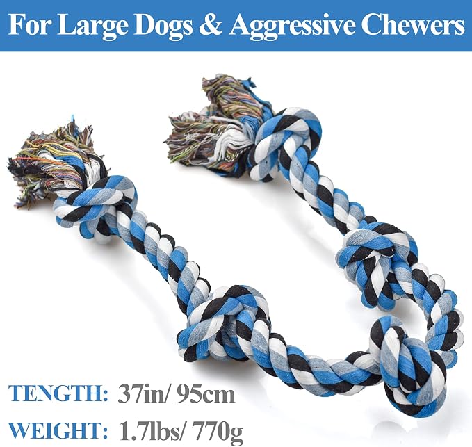 LECHONG Dog Toys for Aggressive Chewers Tough Rope Chew Toys for Large and Medium Dog 3 Feet 5 Knots Indestructible Cotton Rope for Large Breed Dog Tug of War Dog Toy Teeth Cleaning
