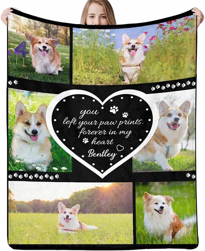 Artsadd Personalized Blanket with Picture in Memory of Dog Custom Photo Blanket Memorial Pet Loss Sympathy Gift