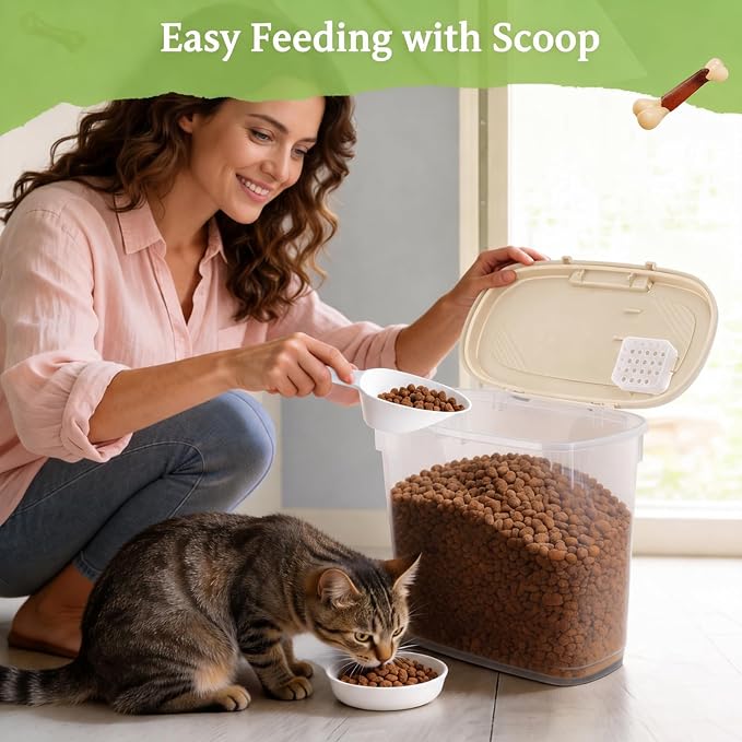 Airtight Dog Cat Pet Food Storage Container 10 Lbs, Slim Tall Dry Food Bin | Clear Plastic Pet Food Treat Container with Lid, Scoop and Cup, Food Storage Bin for Dogs, Cats, Bird Seeds, Kibble, Pellets