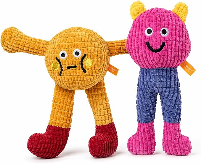 waithem Cat&Dog Chew Toys with Catnip Inside, Ecofriendly Material Made, Crinkle Paper & Squeaky Ball Inside, Waffle and Baby Toy Combination Packaging, Cuddles Meow Chompclean, 2 Pack (Yellow&Pink)