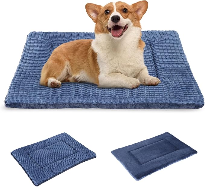 BVAGSS Reversible Dog Crate Pad, Memory Foam Pet Bed Mat, Soft Warm Machine Washable Sleeping Kennel Mattress for Small Medium Dogs XH079 (30''x20''x1.6'',Navy)