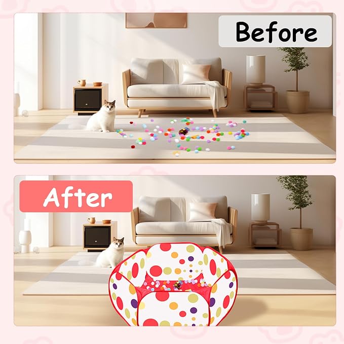 Cat Ball Pit for Cats, Include 226 Pcs Interactive Cat Toy for Indoor Kittens, Cat Enrichment Toys for Bored Indoor Cats Self Play Kitty Toys Bundle Pack Entertainment (Red)