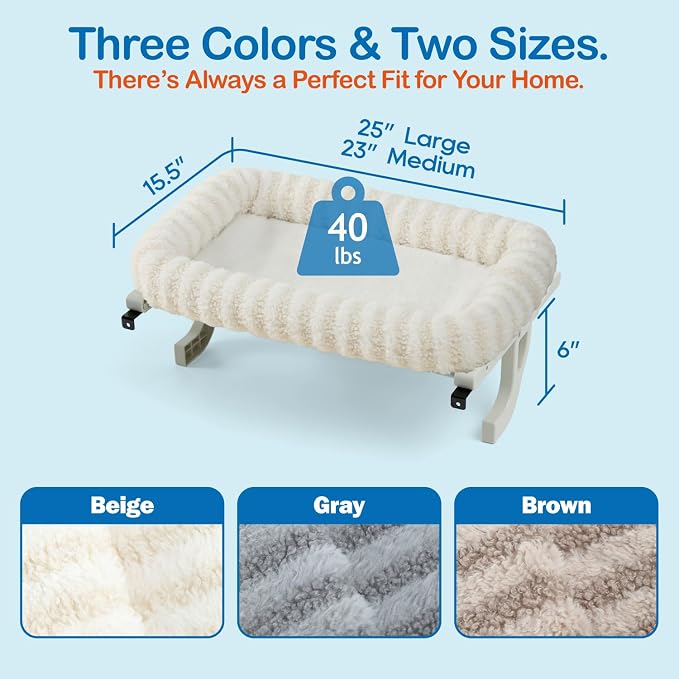 Zakkart Mellow All-Around Cat Hammock for Windowsill, Dual-Mount (Beige, L) | Hook-On or Screw-On Installation, Machine Washable Bed, Heavy Duty ABS & Metal Frame, Support up to 40 lbs.