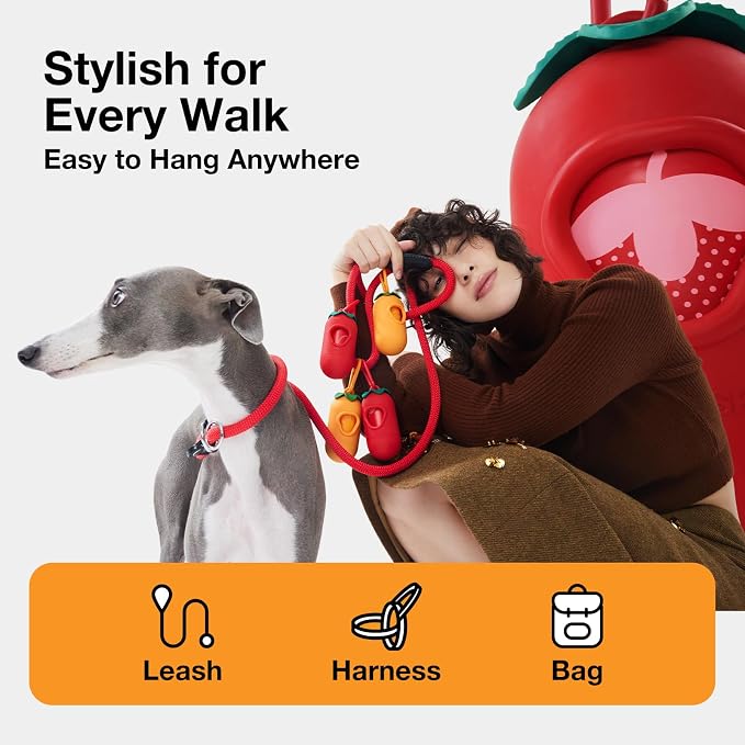 VETRESKA Dog Poop Bag Dispenser with Citrus Scented Waste Bags, Leak Proof, Extra Thick and Large Pet Poop Bags for Walking Dog and Cats Litter, 1 Count Holder and 105 Bags, Orange