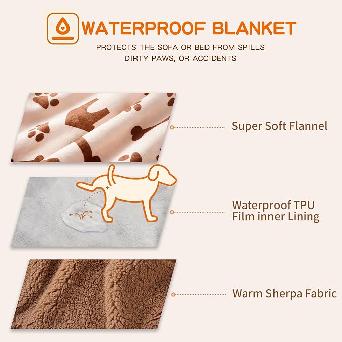 Waterproof Dog Blankets Pet Blanket, 30"x40" Cat Blanket for Indoor Cats, Soft Fluffy Sofa Car Bed Protector, Reversible Sherpa Fleece Puppy Blanket for Small Medium Dogs(Beige-House)