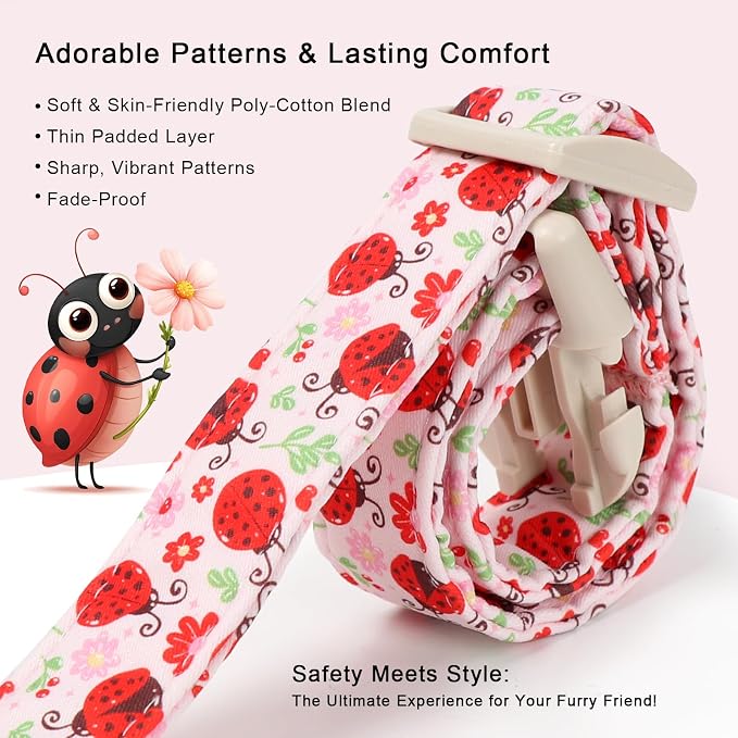 Lucky Ladybug Dog Collar for Giant Large Dogs - Sweet Pink Girl Dog Collars, Lightweight Adjustable Spring Garden Mom Dogs Collars with Quick Release Buckle XL
