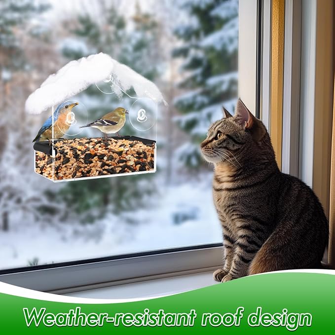 MEWTOGO Outdoor Window Bird Feeder for Cats Viewing, Small | Clear Bird Feeder with Strong Suction Cup, Cat Perch Accessories for Entertaining Watching