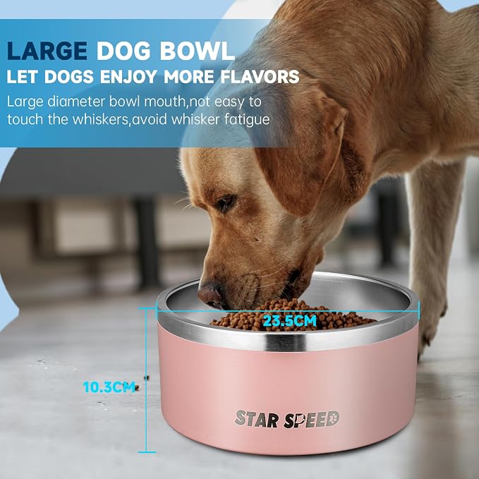 Stainless Steel Dog Bowl - Extra Large, 100oz, Pink, Rubber Bottom, Drop Resistant