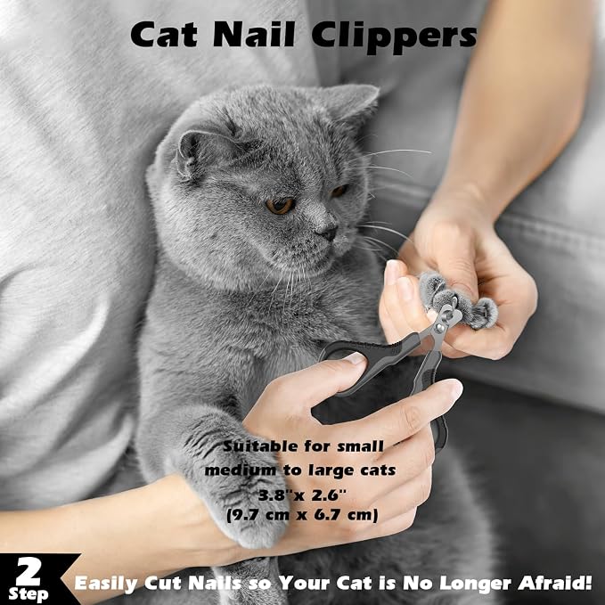 3PCS Cat Grooming Supplies, Cat Brush & Nail Clipper/Trimmer & Flea Comb for Shedding Indoor Cats Essentials Stuff Accessories (Black)