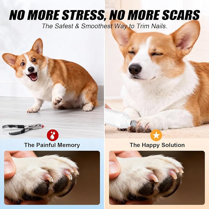 Quiet Dog Nail Grinder,2026 New Updated Quiet Electric 2-Speed Professional Pet Nail Grinder with Quick Sensor, Rechargeable Painless Trimmer for Large to Small Dogs & Cats, LED Light & Guard