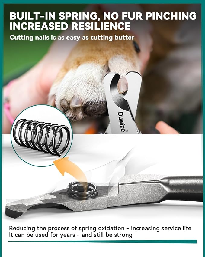 Dog Nail Clippers - All Steel Material, 1.22-Inch Large Opening, Built-in Spring, No Fur Pinch, for Medium to Large Dogs and Cats, Professional Pet Nail Trimmers, with Free Nail File (Matte)