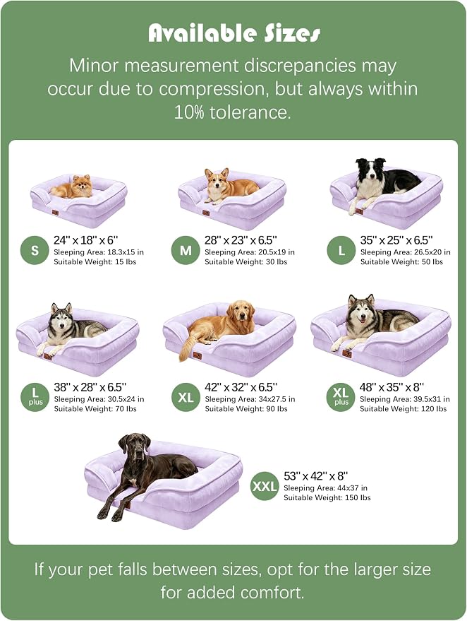 Spotted Play Orthopedic Dog Bed with Sides - Sofa Beds for Large Dogs, Supportive Foam Pet Couch Bed with Washable Removable Cover, Waterproof Lining and Non-Slip Bottom, Purple - L