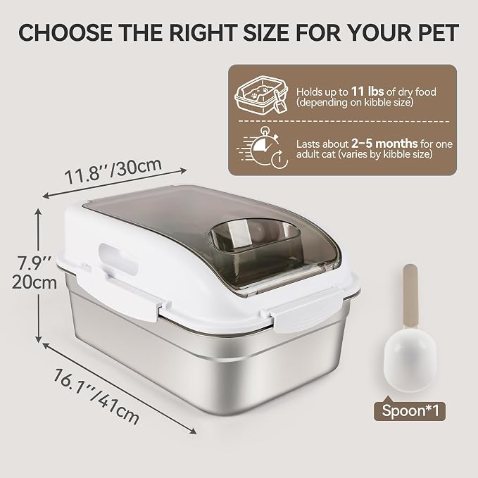 ALL FOR PAWS Stainless Steel Pet Food Storage Container with Airtight Lid & Scoop, 304 Stainless Metal Storage Bin for Small Dog Food&Treats, Cat Food, Bird Seed, Up to 11 Lbs,Keep Fresh,Easy to Clean