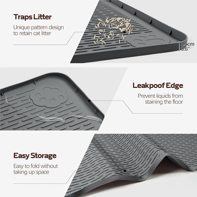 Silicone Cat Litter Mat for Litter Box 57”x40” Large Cat Mat, Dark Grey | Waterproof, Non-Slip, Leak-Proof Rug Mat with Lip, Easy to Clean, Extra Large Litter Catcher Mat for Floor