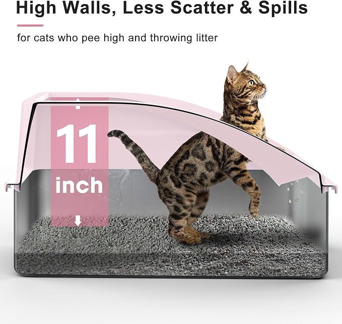 AIPERRO Stainless Steel Litter Box | XL Enclosed Cat Litter Box with Lid for Big Cats | High Sided, Anti-Urine Leakage | Non-Stick Bottom & Includes Litter Mat & Metal Scoop | Cute Pink