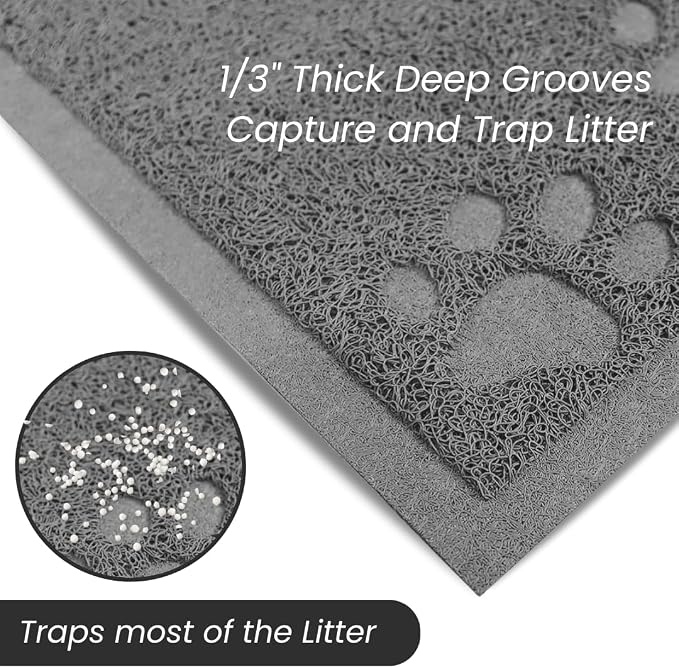 Andalus Small Cat Litter Mat, Pack of 2 - Waterproof, Non-Slip & Easy to Clean Cat Litter Box Mat for Extra Efficient Pet Litter-Trapping, Grey (15.75” X 11.75”)