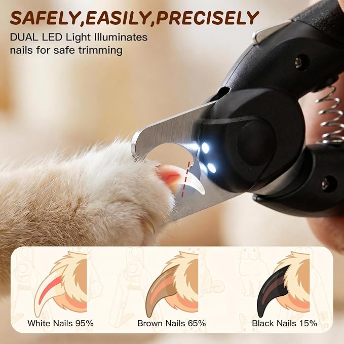 Dog Nail Clippers with Lights, Safe & Stress-Free for Sensitive Pets | Dual LED Lights, Safety Side Lock, Nail File, Anti-Slip Handles,Painless Pet Nail Trimmer for Large & Medium Dogs & Cats Claw