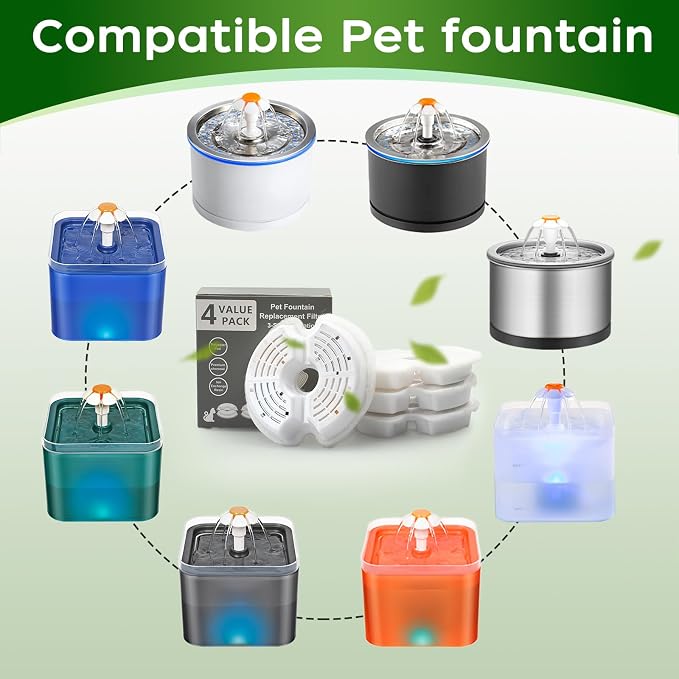Cat Water Fountain Filters, Multiple Filtration Pet Water Fountain Replacement Filter,8 or 12 Packs of Cotton Activated Carbon Cat Fountain Filters (Filter 16 pack)