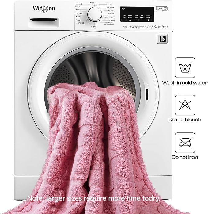 Luciphia Valentines Day Waterproof Blanket for Medium Large Dogs Washable Bed Couch Protector Soft Fluffy 3D Heart Jacquard Pet Blanket with Sherpa Fleece Cozy Calming Throw Blankets, Pink 65x57 inch