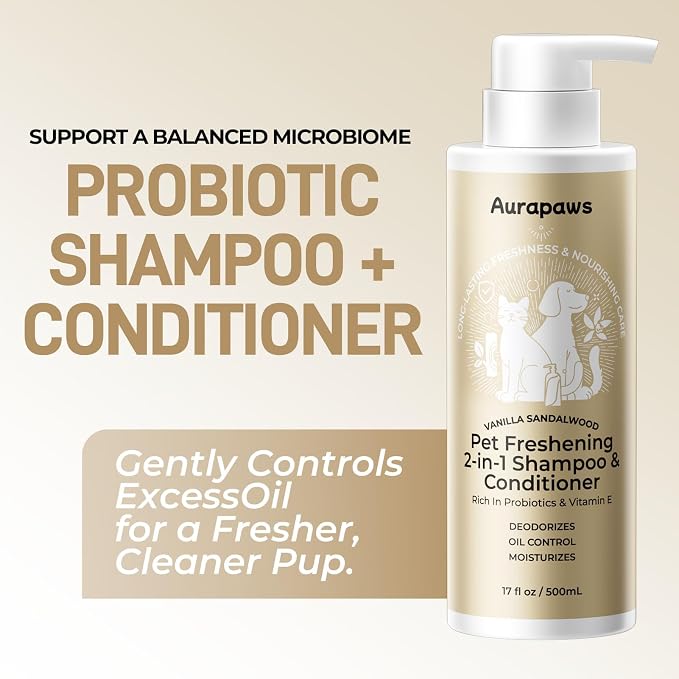Probiotic Dog Shampoo and Conditioner, Sandalwood Blend, 17oz Each | Naturally Fresh, Supports Skin Barrier, Nourishes, Oil Control, Clean, Balanced Skin Microbiome, Moisturizing & Deodorizing