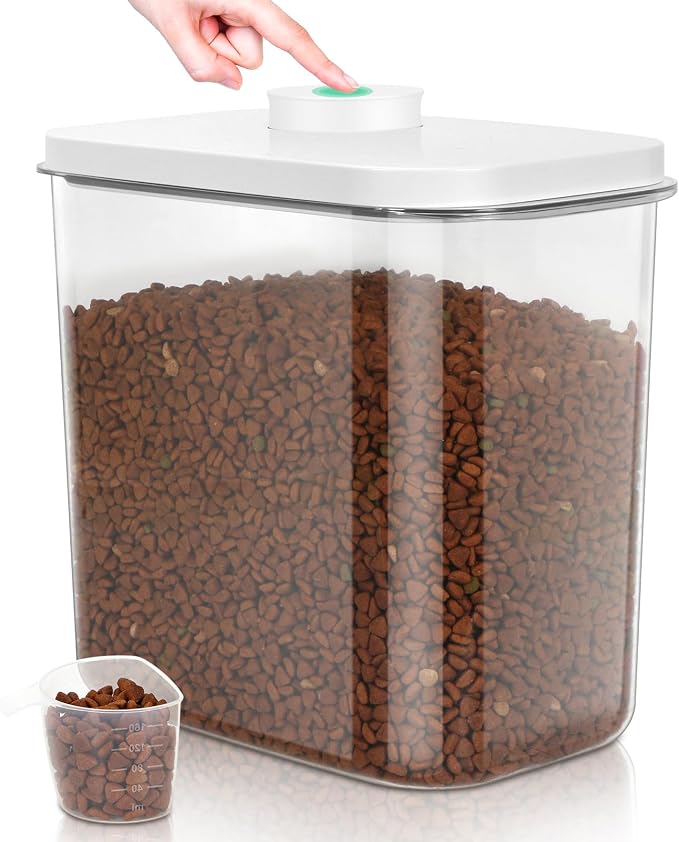 TBMax Dog Cat Food Storage Container 12-15 Lbs with Easy-Carrying Handles, Stackable Pet Food Dog Treat Container with Pop Up Lids, Airtight Food Storage Bin for Kitchen Organization