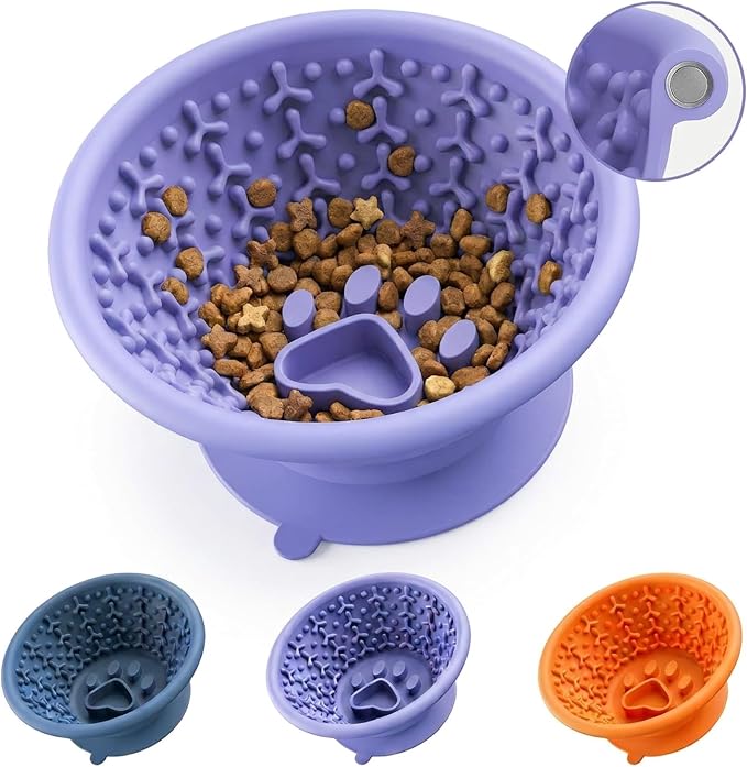 Dog Slow Feeder to Prevent Fast Eating, Dog Lick Bowl with Non-Slip Suction Base, Chew-Resistant Steel Rim & BPA-Free Silicone, Helps Extend Mealtime & Keep Dogs Calm(Purple)