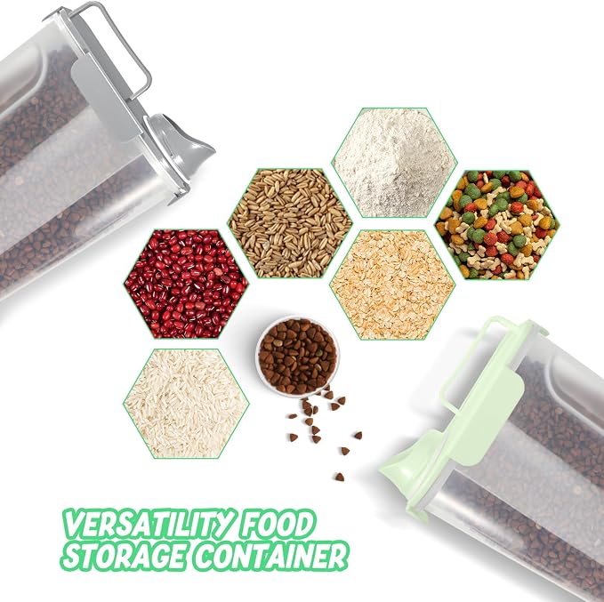 LEAWALK Cat Dog Food Storage Container Upgraded Large Nozzle, BPA-Free 5Lbs/6Qt/5L Plastic Pet Food Storage Container With 4 Sealed Clasps and Handle, Easy to Clean and Carry-2 Pack Gray+Green