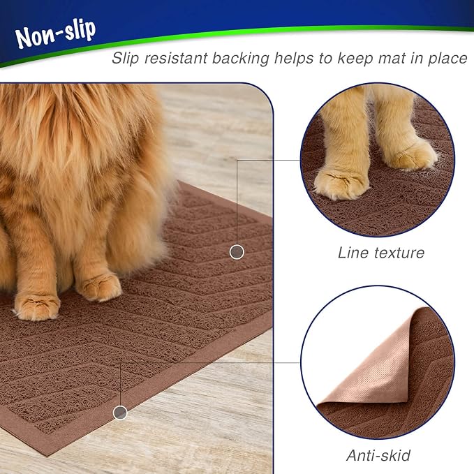 Cat Litter Box Mat U02.2, Kitty Premium PVC Pad, Durable Trapping Rug, Phthalate Free, Urine-Resistant, Scatter Control, L 35 x 23, Brown