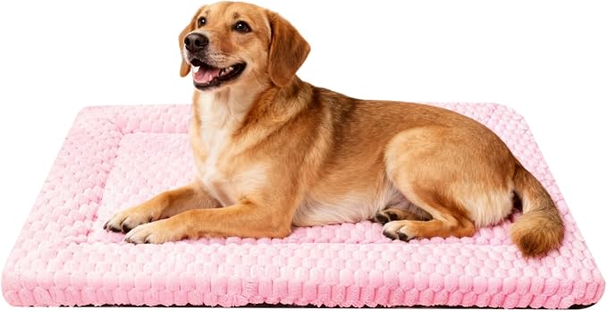 Dog Bed Mat,Reversible & Ultra Soft Kennel Pad-Machine Washable Pet Bed for Dogs & Cats-All-Weather Crate Liner for Crates,Carriers & Travel (Pink, 35" L x 23" W x 1.5" Th)