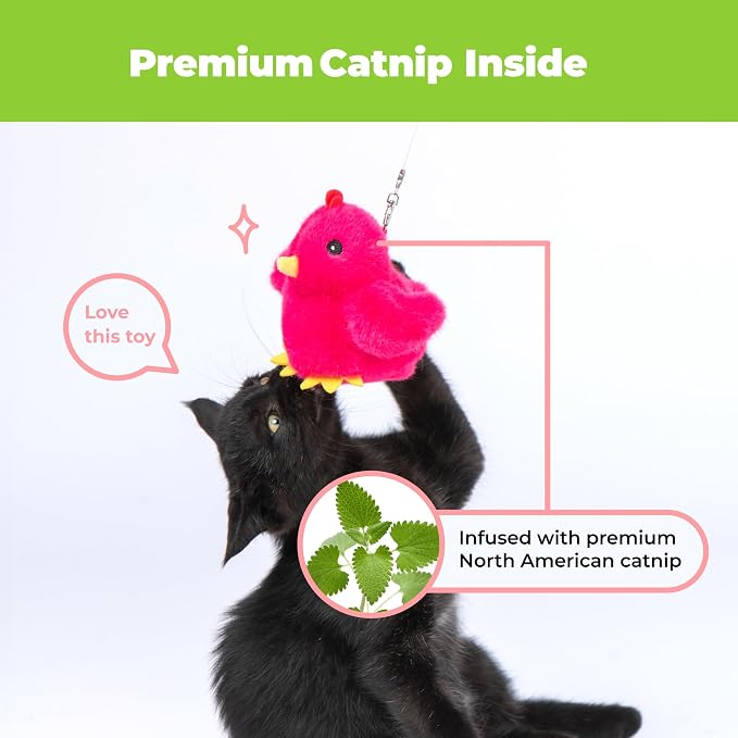 Catify Best Pet Supplies Flapping Duckling, Chick & Bird Cat Toy - Motion-Activated Wings Realistic Chirps, Catnip-Infused Plush, USB Rechargeable Indoor Cats & Kittens, Self-Play Enrichment - Fuchsia
