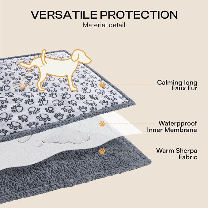 Luciphia Waterproof Pet Blankets for Couch Sofa Bed Cover Liquid Pee Proof Washable Soft Fluffy Large Dog Blanket Reversible Furniture Protection Paw Grey Small（40" x 28"）