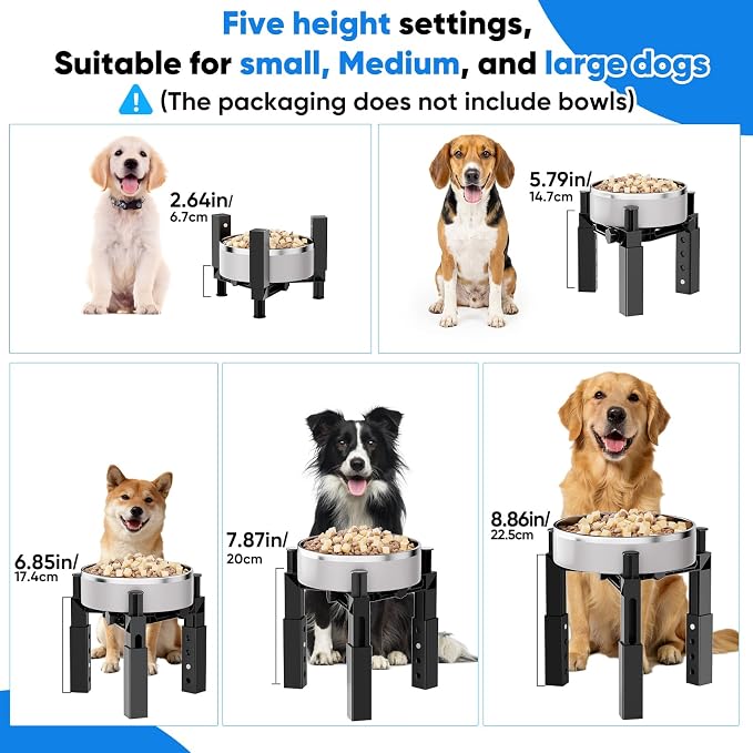 Aystkniet Dog Bowl Stand with Adjustable Height & Width, Anti-Slip Elevated Food Water Bowl Holder for Large Medium Small Dogs, Durable Raised Dog Feeder for Lifted Feeding, Only Stand Without Bowls