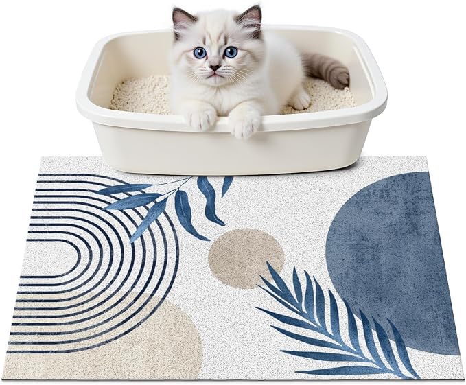 Cat Litter Mat Litter Trapping Mat, 24"x15" Waterproof Urine Proof Litter Box Mat Catcher Mat Non-Slip Washable for Kitty Kitten, Blue