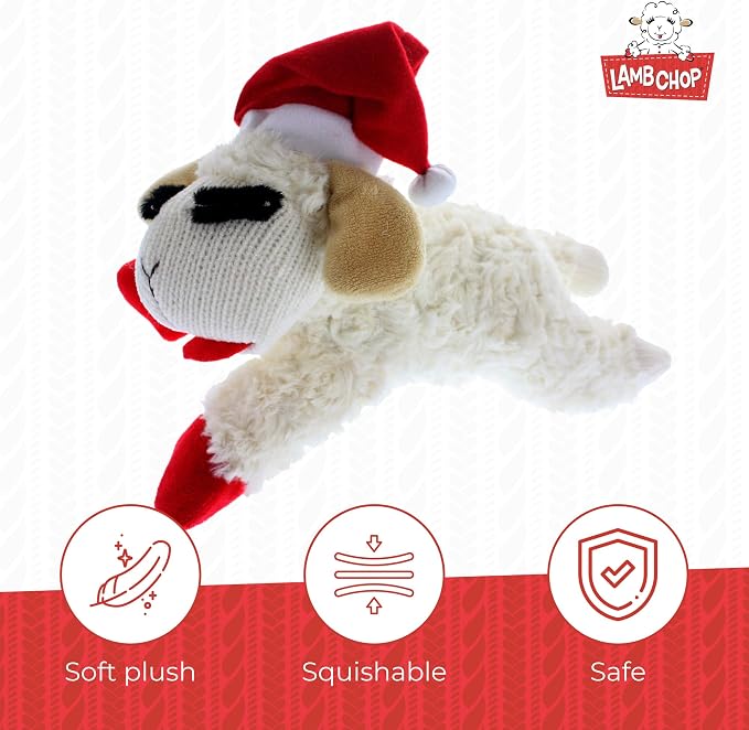 Multipet Holiday Lambchop with Santa Hat Plush Dog Toy, 10.5"