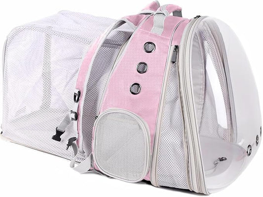 Dual Extension Pet Backpack Carrier for Large Cat and Small Puppy up to 20 Pounds, Clear Space Capsule Astronaut Transparent Bubble Window Pet Vet Travel Visit Bag