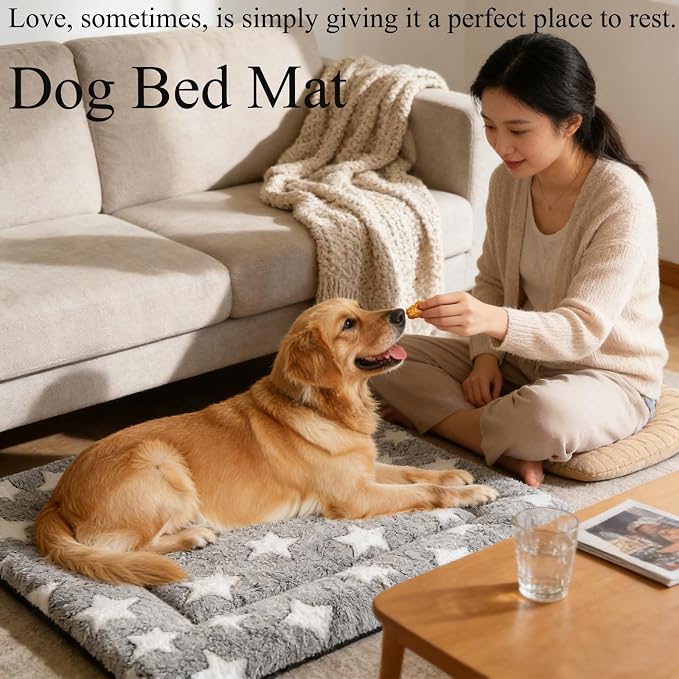 Dog Bed mat Machine-Washable Dog cage mat Gray Star（35x23x1.5in） | Soft reversible design with non-slip bottom, machine washable, lightweight, ideal for crates, travel, and home