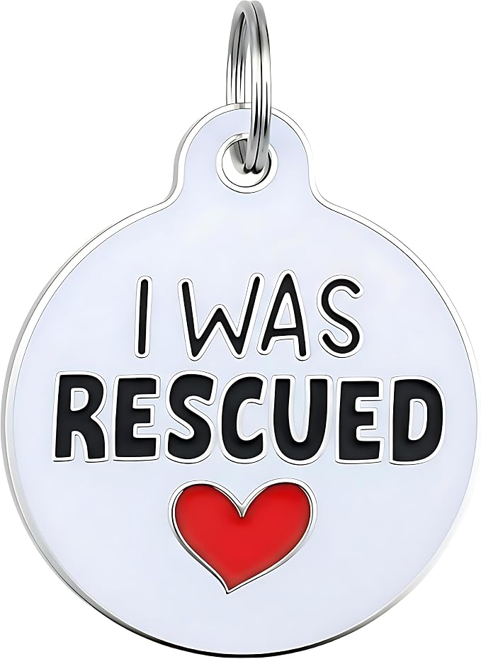 Bad Tags Personalized Dog and Cat ID Tags in 25+ Designs and 2 Sizes - 5 Lines of Custom Engraved Text - Funny Cute Personalized Pet Tags (I was Rescued, Large (1.25 inch))