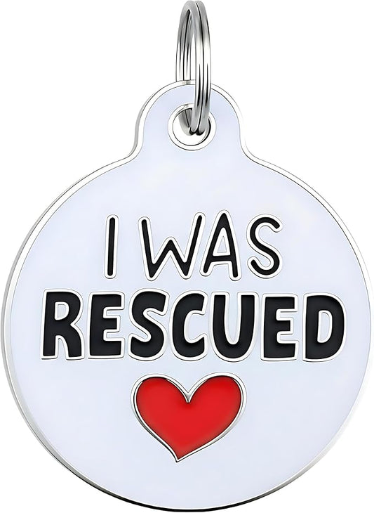Bad Tags Personalized Dog and Cat ID Tags in 25+ Designs and 2 Sizes - 5 Lines of Custom Engraved Text - Funny Cute Personalized Pet Tags (I was Rescued, Small (1 inch))