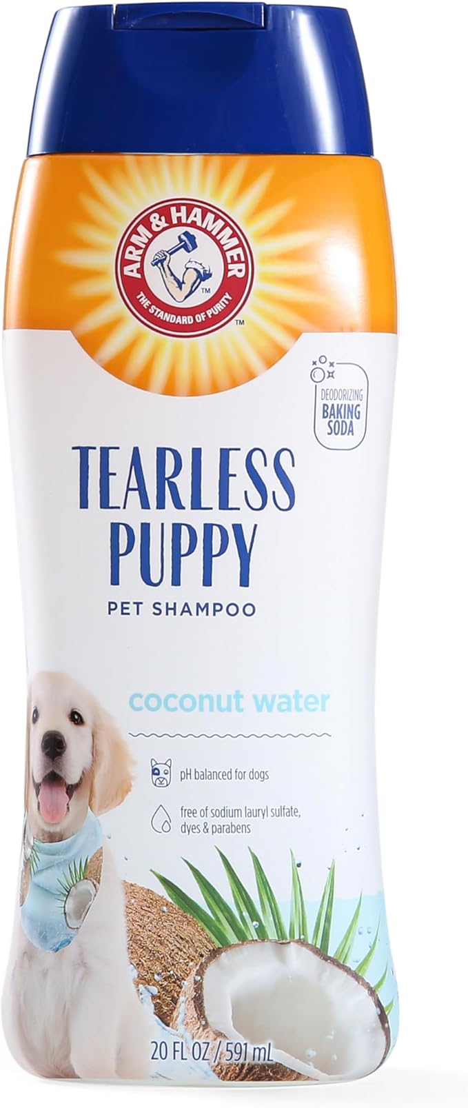 Arm & Hammer Tearless Puppy Shampoo, Coconut Water Scent, 20 Fl Oz, 2-Pack | Baking soda formula, gentle tearless, coconut water scent, pH balanced for puppies and dogs