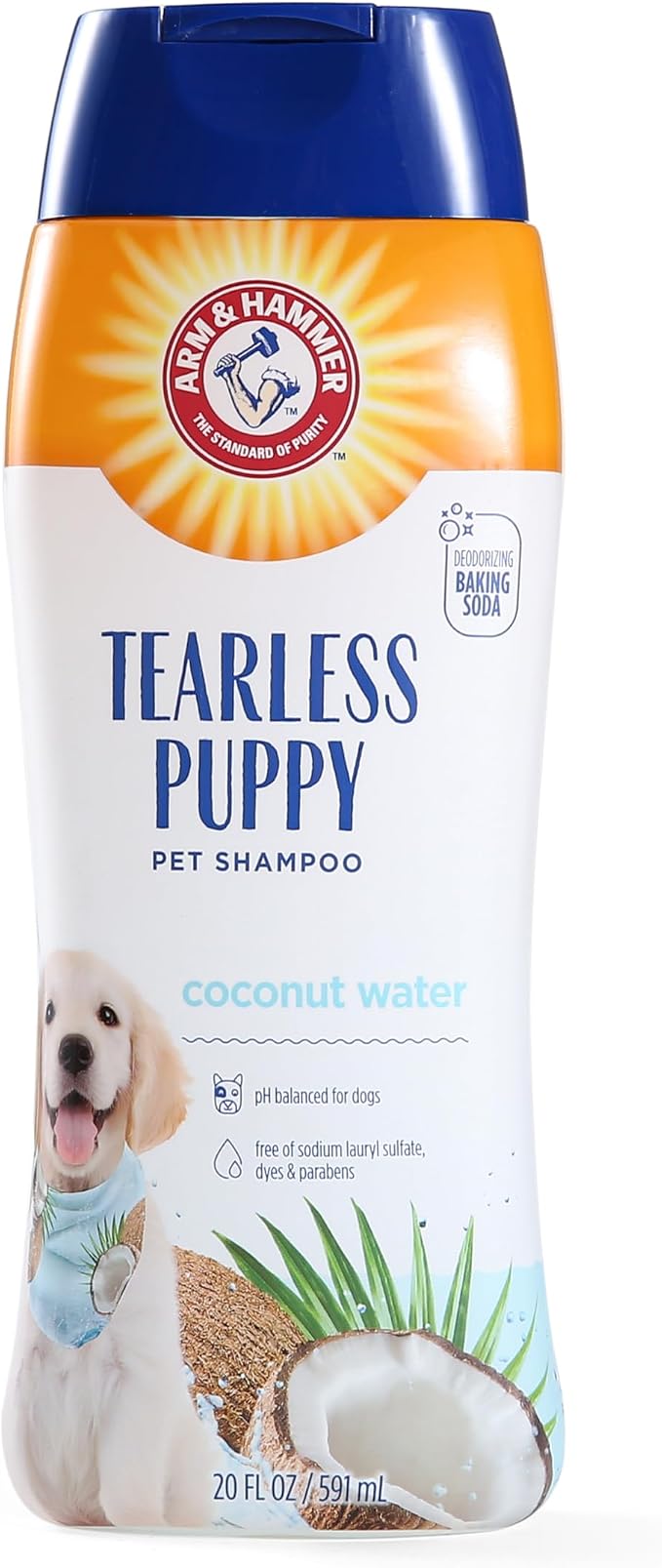 Arm & Hammer Tearless Puppy Shampoo, Coconut Water Scent, 20 Fl Oz | Baking soda formula, gentle tearless, coconut water scent, pH balanced for puppies and dogs
