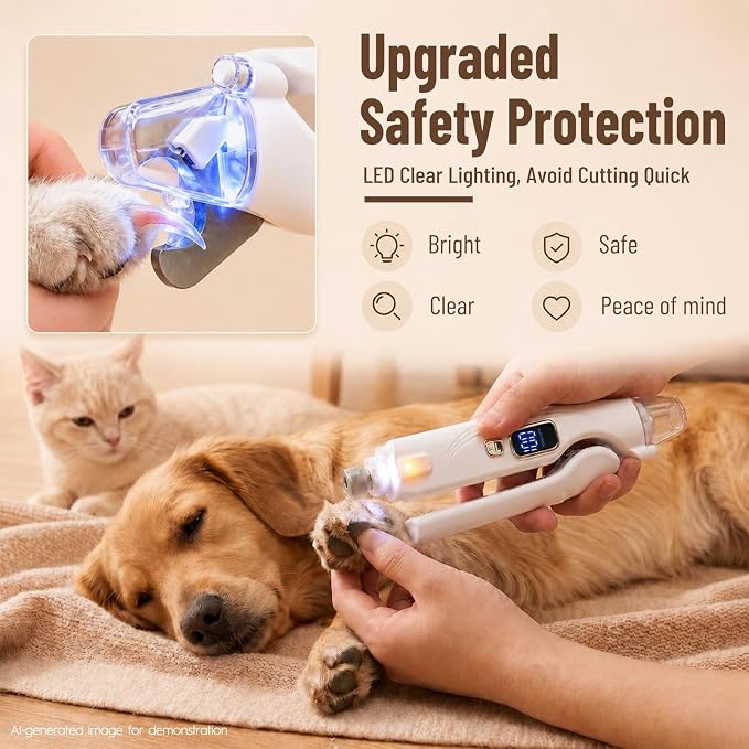 2-in-1 Dog Nail Clippers with LED Light, Rechargeable Pet Nail Grinder for Small Dogs & Cats, 4-Speed Quiet Painless Claw Trimmer with 2026 Upgraded Safety Guard to Avoid Overcutting