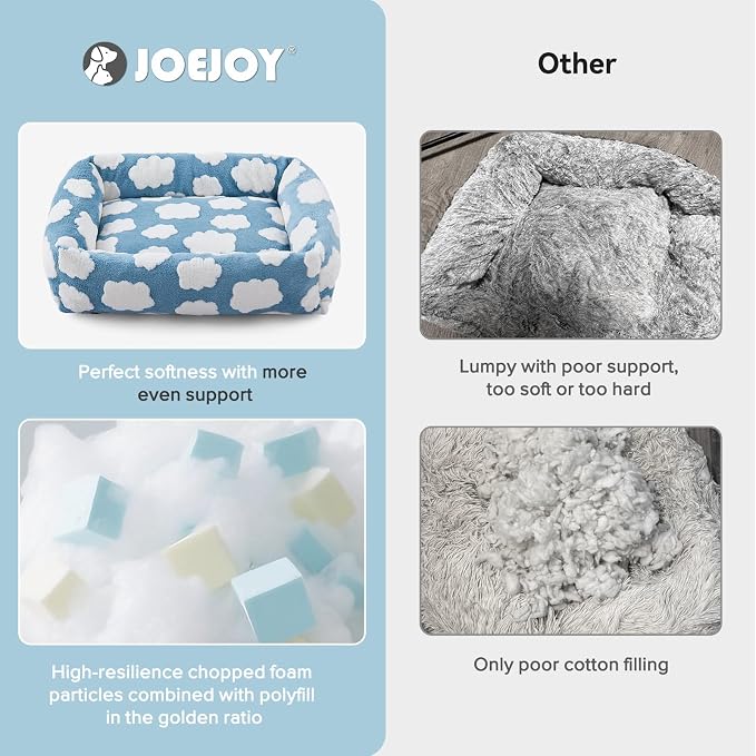 JOEJOY Cute Dog Bed Medium Size Dog, Rectangle Soft Furry Dog Beds for Large Medium Dogs, Washable Orthopedic Pet Bed with Removable Zipper Cover, Blue