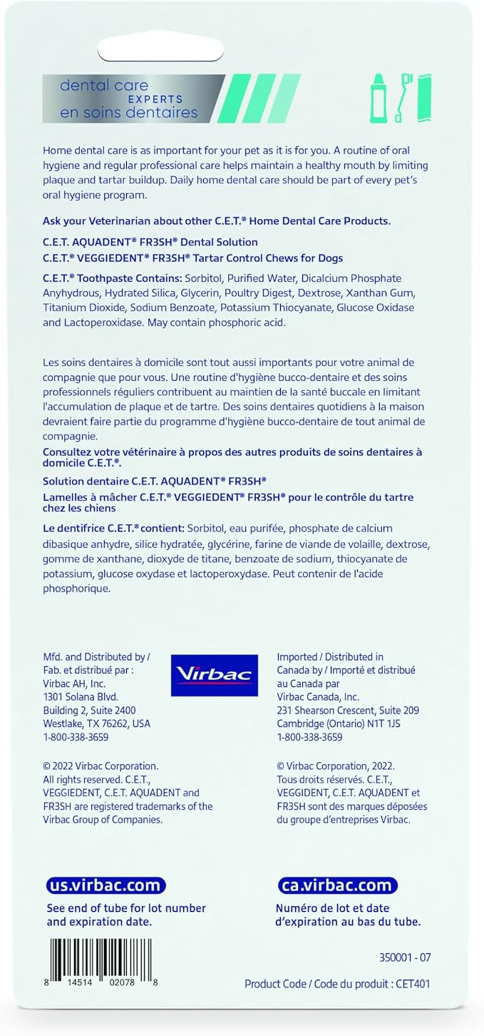 Virbac C.E.T.® Oral Hygiene Kit for Dogs | Poultry-Flavor Toothpaste | Fingerbrush and Pet Toothbrush,(Pack of 2)